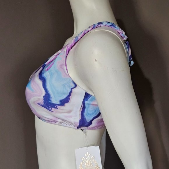 Becca Blue Agate Kimberly Asymmetrical Swim Bikini Top Size Medium - Picture 3 of 11